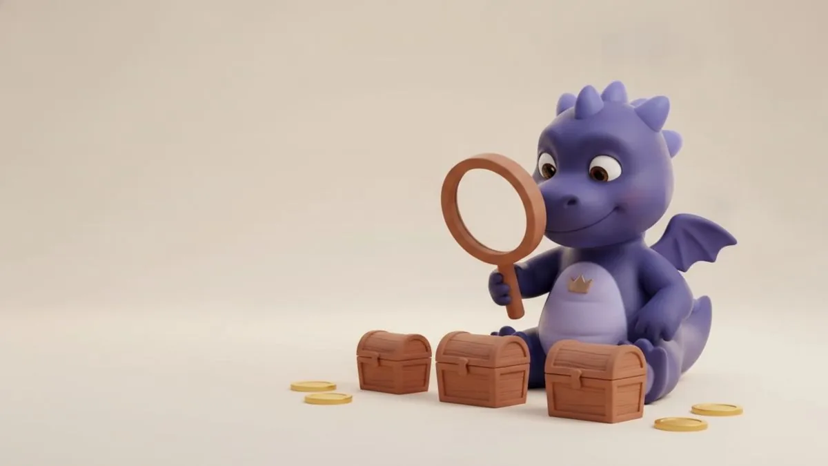 Auric inspecting three small wooden chests with a magnifying glass